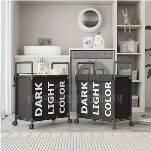 Partition Dirty Clothes Laundry Basket TROLLEY RACK