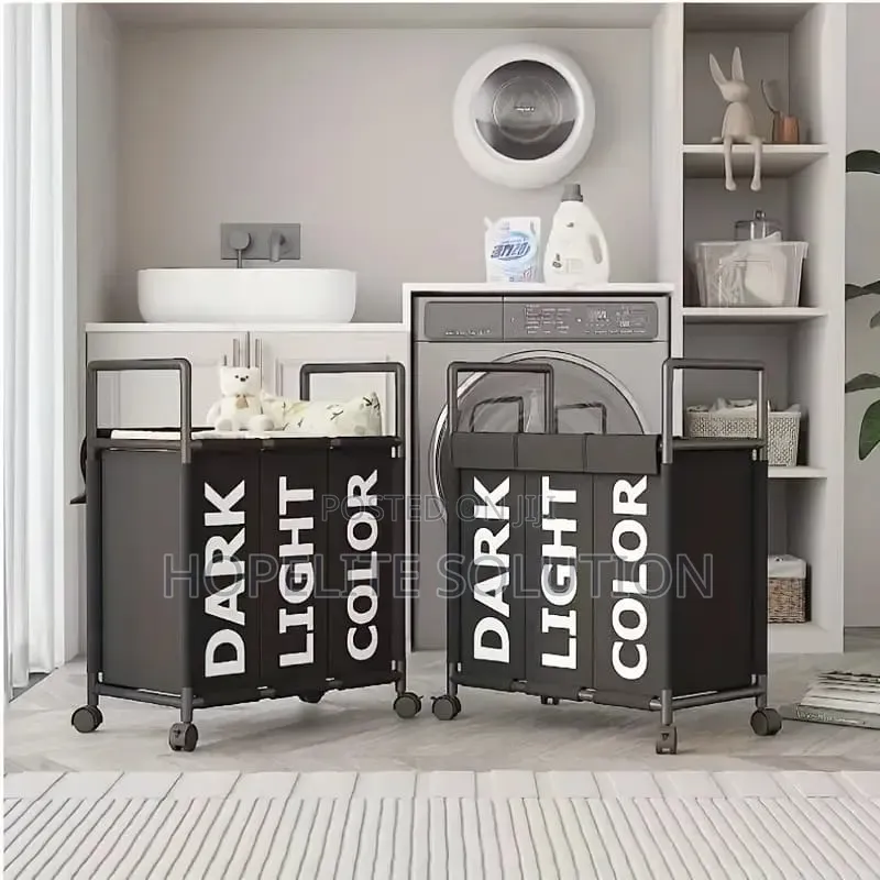 Partition Dirty Clothes Laundry Basket TROLLEY RACK