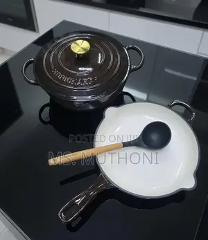  Ganache Enamel Cast Iron Casserole Skillet Pan Combo