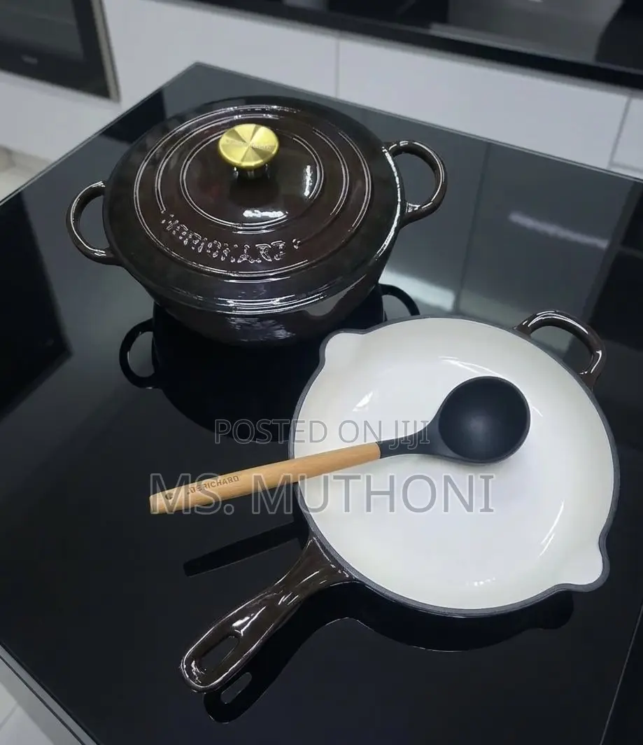  Ganache Enamel Cast Iron Casserole Skillet Pan Combo