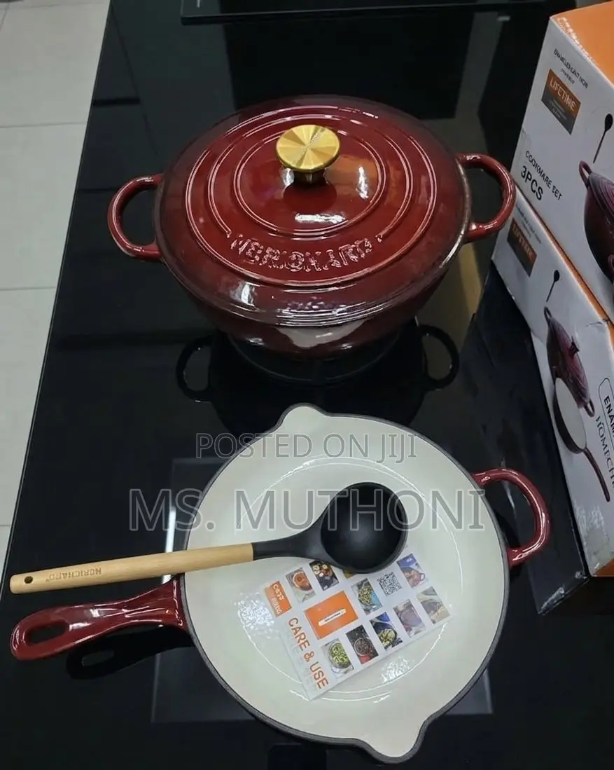 Gradient Deep Cherry/Burgundy Red Enamrl Cast Iron Set