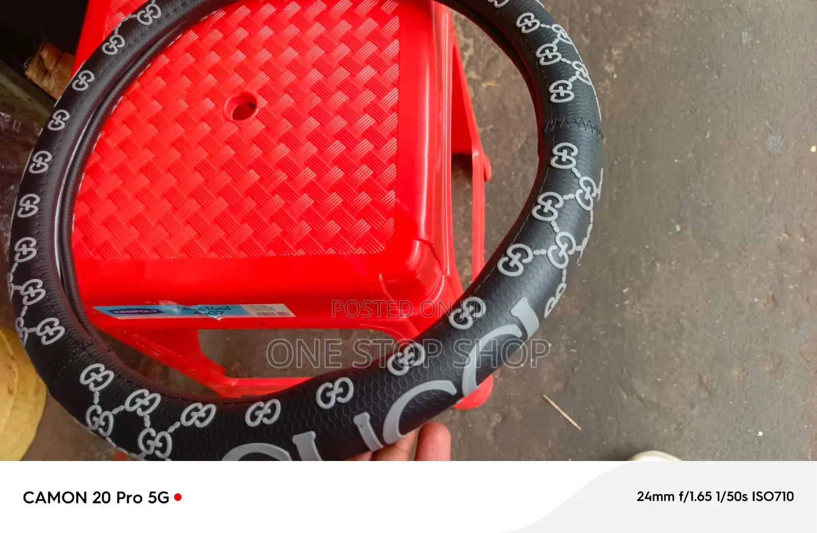 Black Steering Wheel Cover With Grey Gucci Iconic Monogram Print