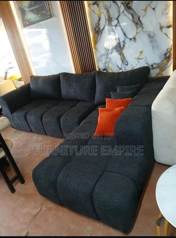 6‐Seater L‐Shaped Black Bubble Sofa