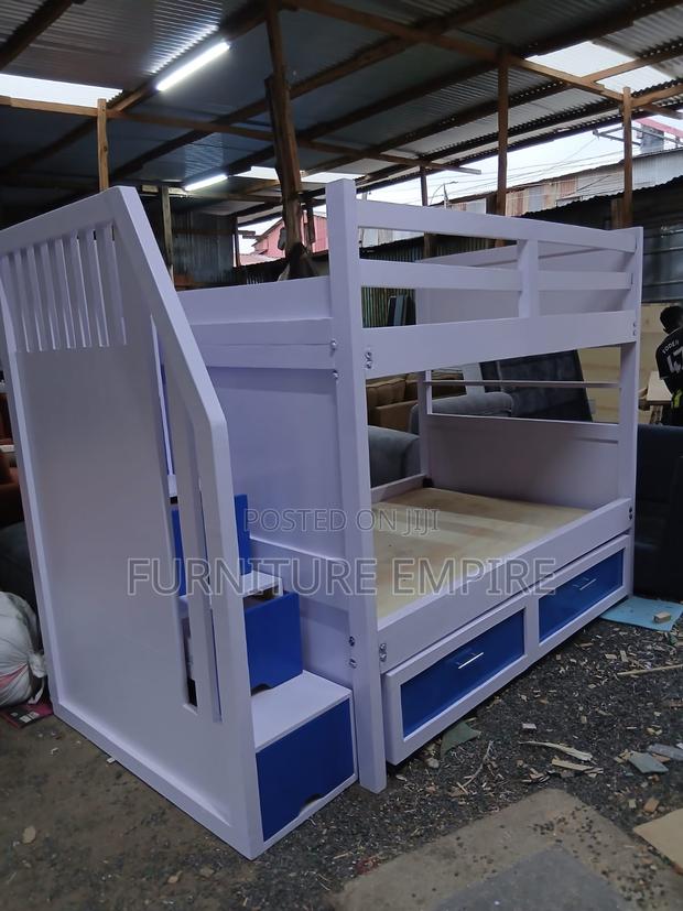 Modern White Blue Bunk Bed With Storage