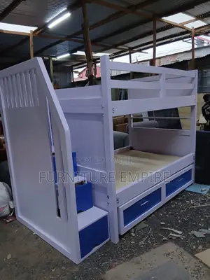 Modern White Blue Bunk Bed With Storage