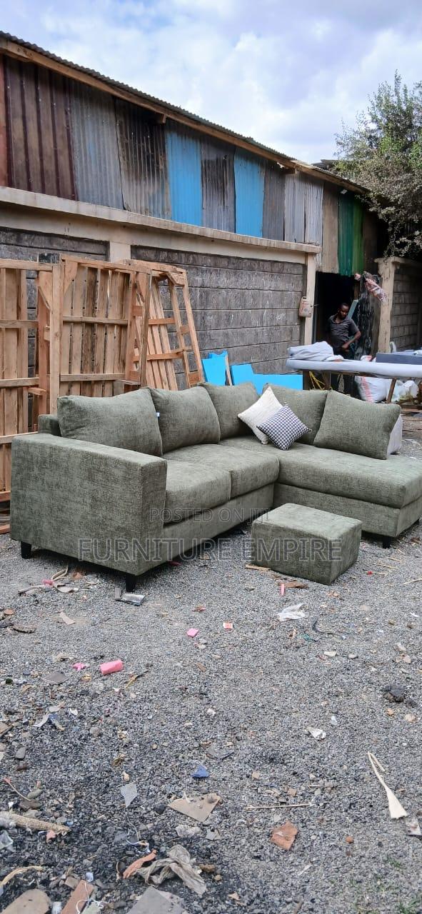 6 Seater L‐Shaped Sofa Green Upholstery With Cushions