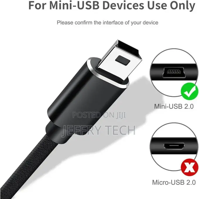 1M Braided USB C to Mini 5-Pin Charging Cord, Supports OTG Sync Data