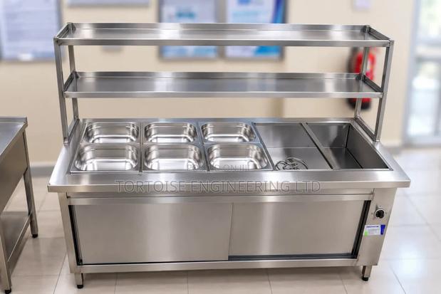 Food Warmer Display With Shelves and Four Pan