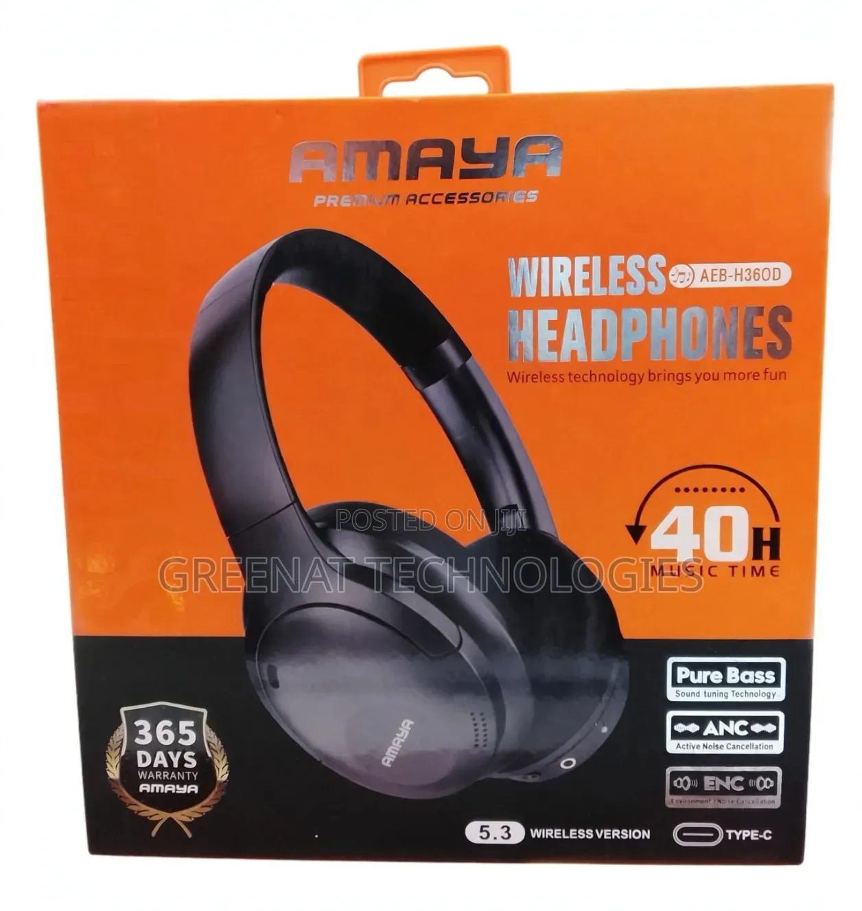 Amaya Wireless Headphones 40H Bass Sound Tuning ANC Noise Cancellation