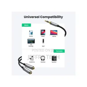 Ugreen AV123 - 3.5mm Male to 2 Female Headphone Splitter Cable, Grey (