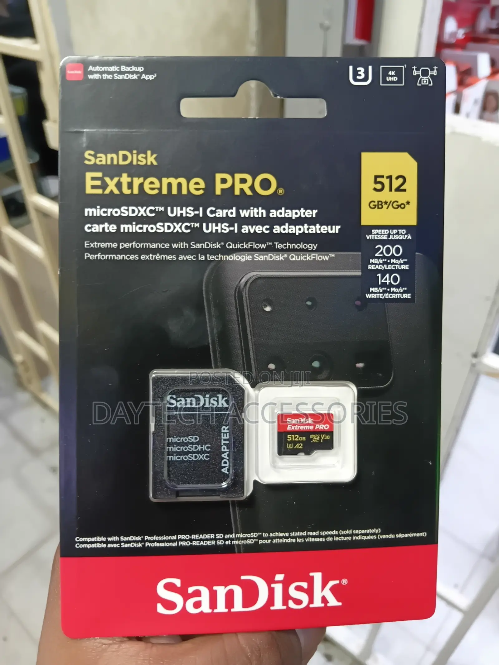 SanDisk 512GB Extreme Pro 200mb/S Read and 140mb/S Write microSD.