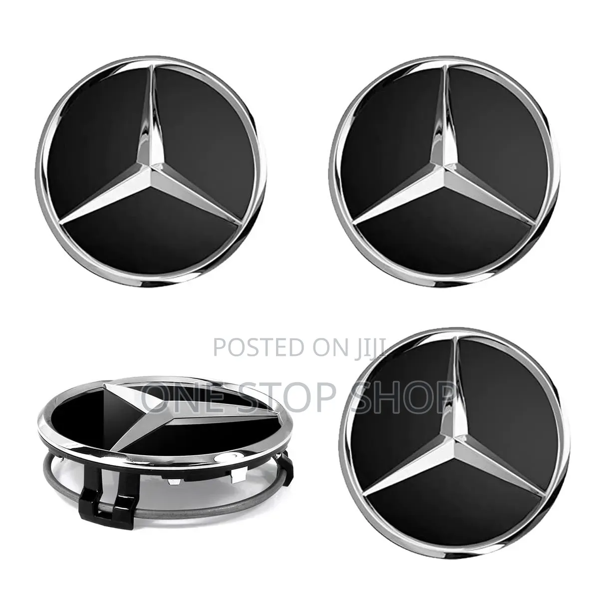 Black Chrome Mercedes Wheel Center Hub Rim Emblem 4pcs