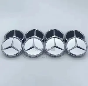4pc Mercedes ABS Plastic Aluminum Finish Mercedes Rim Centre Caps