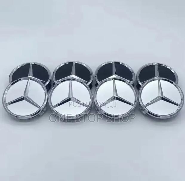 4pc Mercedes ABS Plastic Aluminum Finish Mercedes Rim Centre Caps