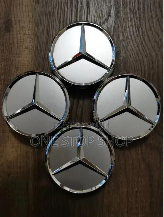 4pc Mercedes Silver Wheel Center Caps Snaps Securely Directly to Fit