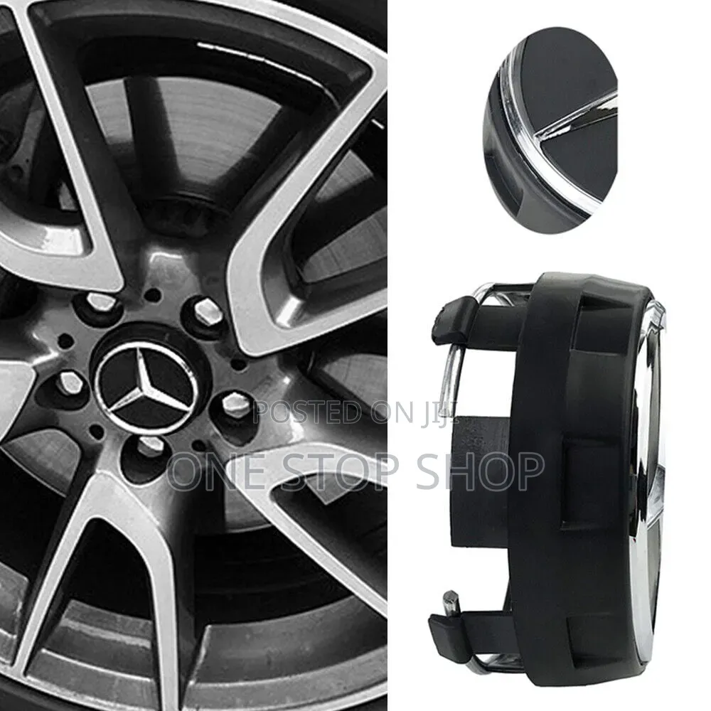 Black Chrome Finish Mercedes Center Caps With Logo Letters