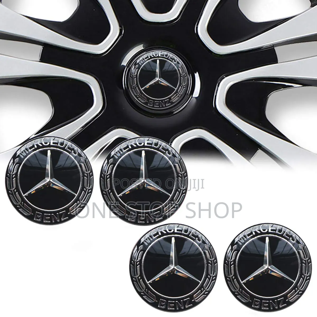 Black Chrome Finish Mercedes Center Caps With Logo Letters