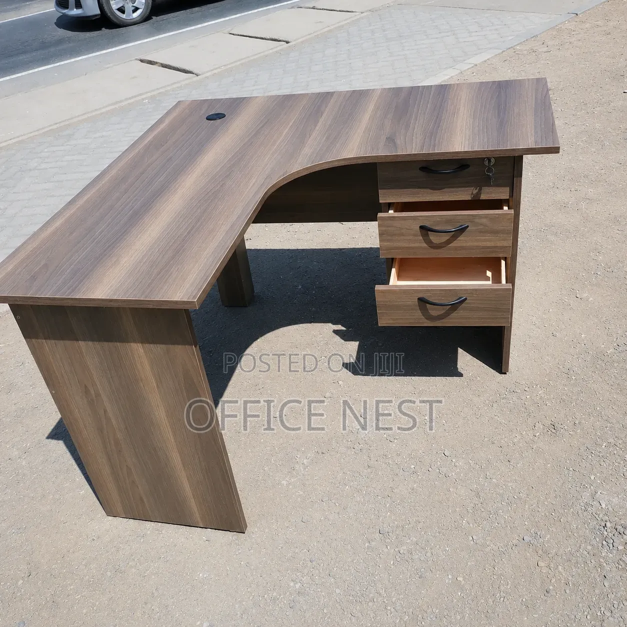 Modern L-Shaped Office Desk With 3 Drawers Cable Management –