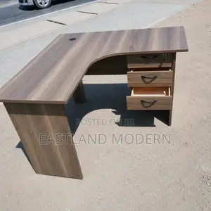Modern L-Shaped Office Desk With 3 Drawers Cable Management –