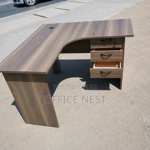Modern L-Shaped Office Desk With 3 Drawers Cable Management –