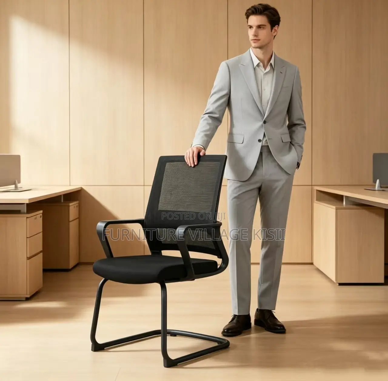 Office Chair; Black MidBack Visitors Waiting Chair