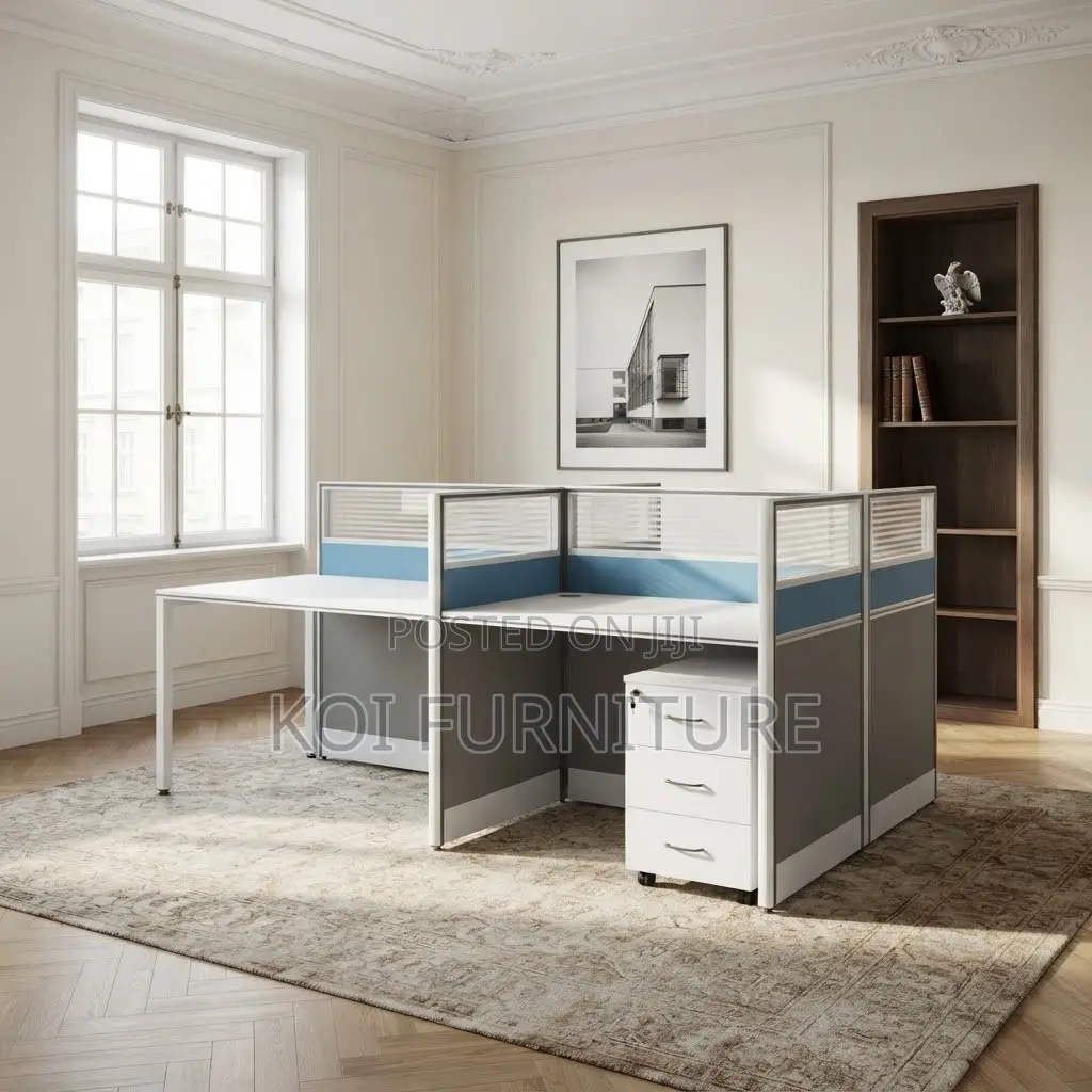Office Workstation; Two Way Blue Modern Ergonomic Office Workstation