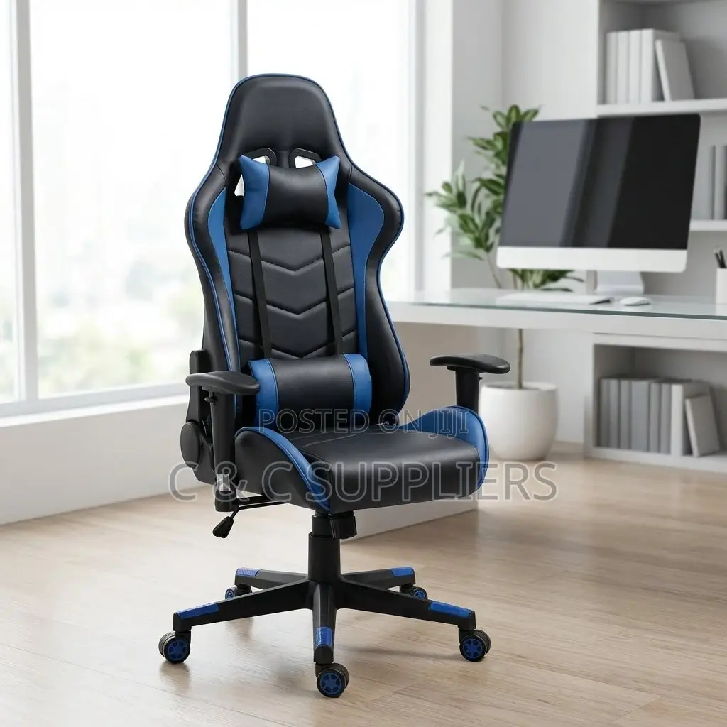 Ergonomic Leather Gaming Desk Chair-Blue