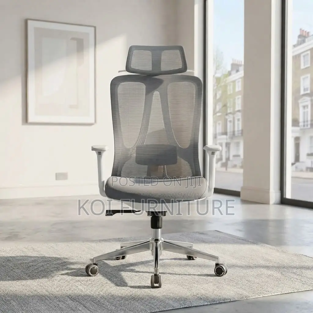 Office Chairs; White Fabric High Reclining Office Mesh Ergonomic Seat