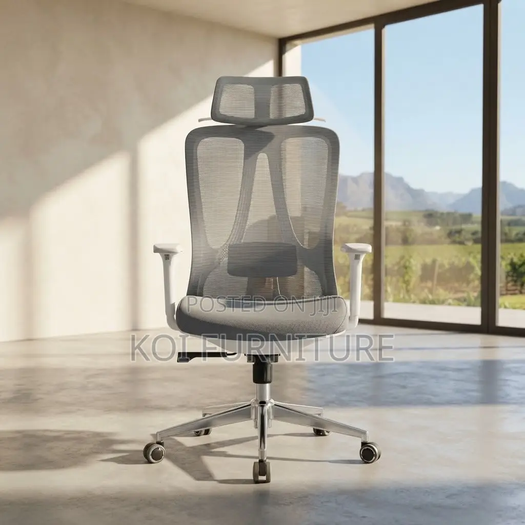 Office Chairs; White Fabric High Reclining Office Mesh Ergonomic Seat