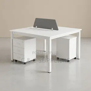 White 2-Seater Workstation Desk.