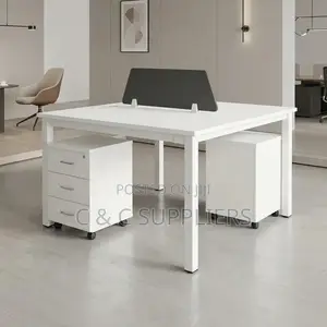 White 2-Seater Workstation Desk.