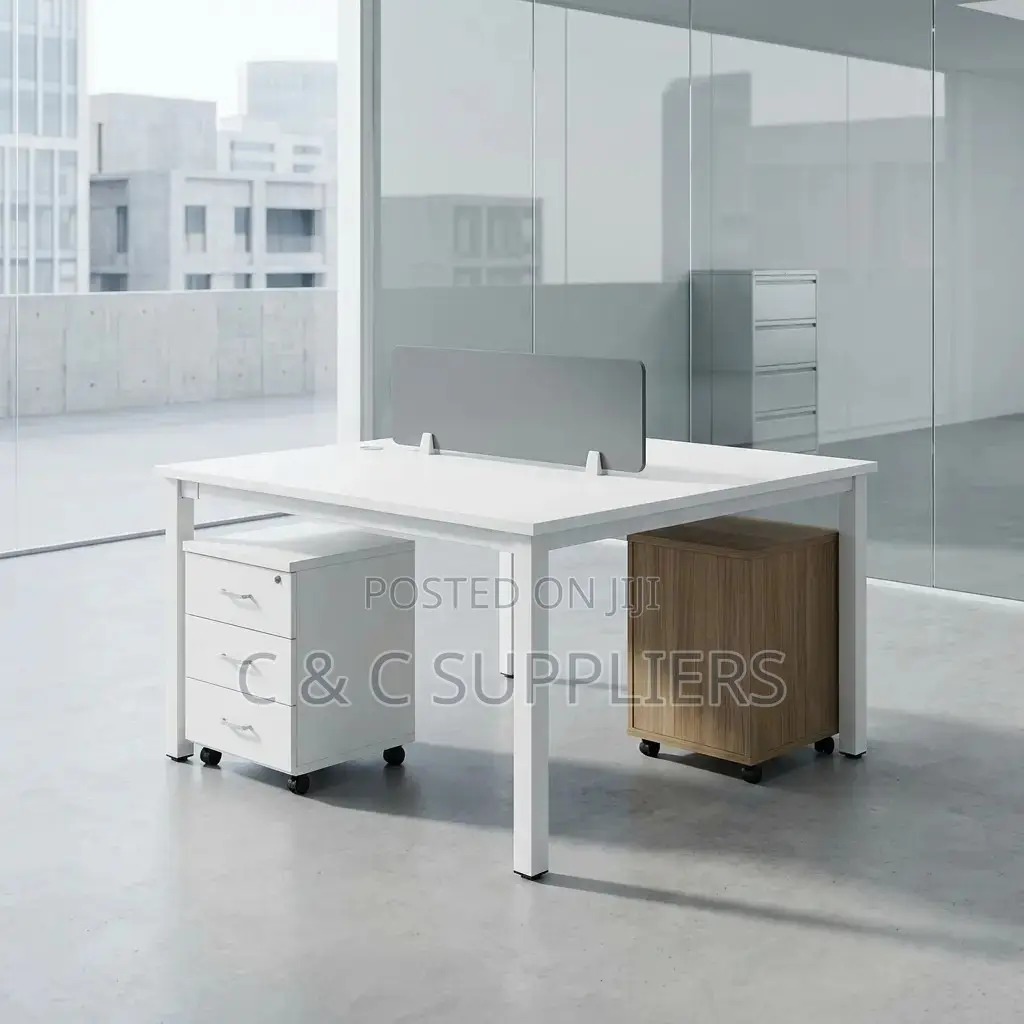 White 2-Seater Workstation Desk.