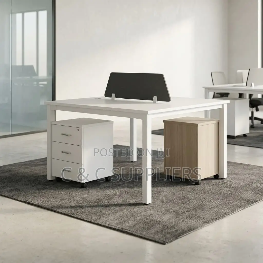 White 2-Seater Workstation Desk.