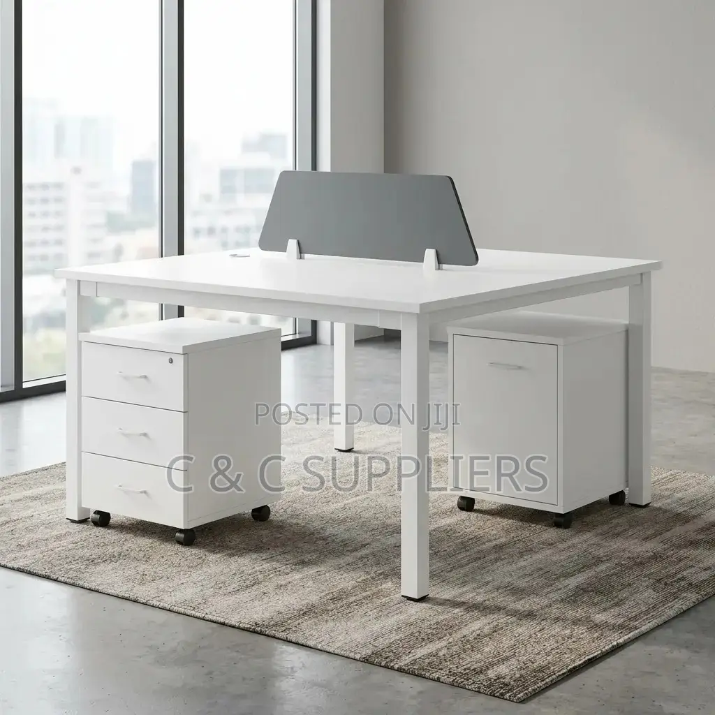 White 2-Seater Workstation Desk.