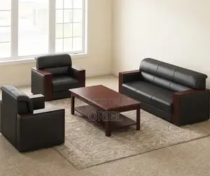 5-Seater Office Sofa : Leather Padded Wooden Frame Office Sofa