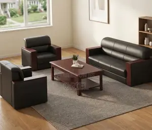5-Seater Office Sofa : Leather Padded Wooden Frame Office Sofa