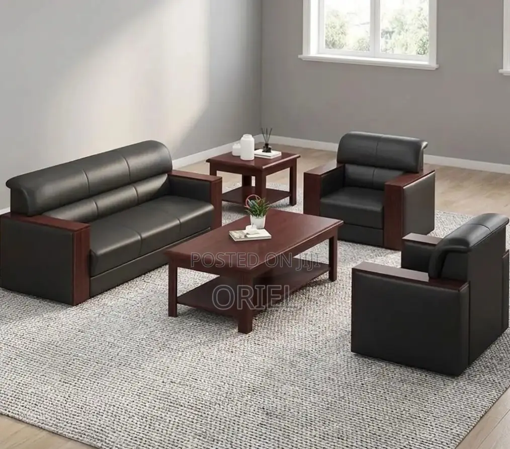 5-Seater Office Sofa : Leather Padded Wooden Frame Office Sofa
