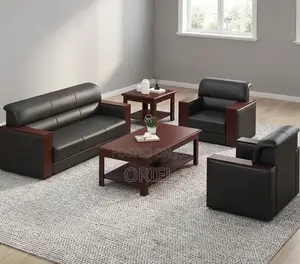 5-Seater Office Sofa : Leather Padded Wooden Frame Office Sofa