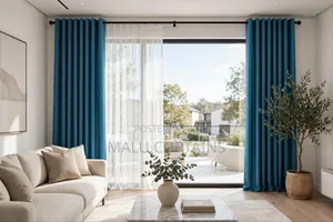 Turquoise Blue Heavy Curtains With Sheer Morden Living Room at /=1600