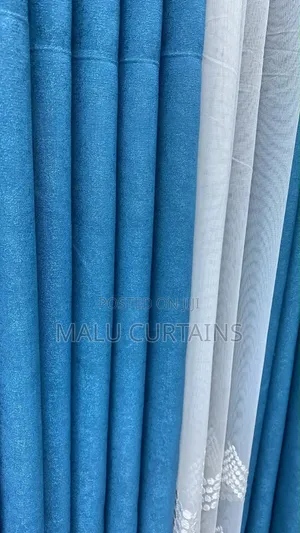 Turquoise Blue Heavy Curtains With Sheer Morden Living Room at /=1600
