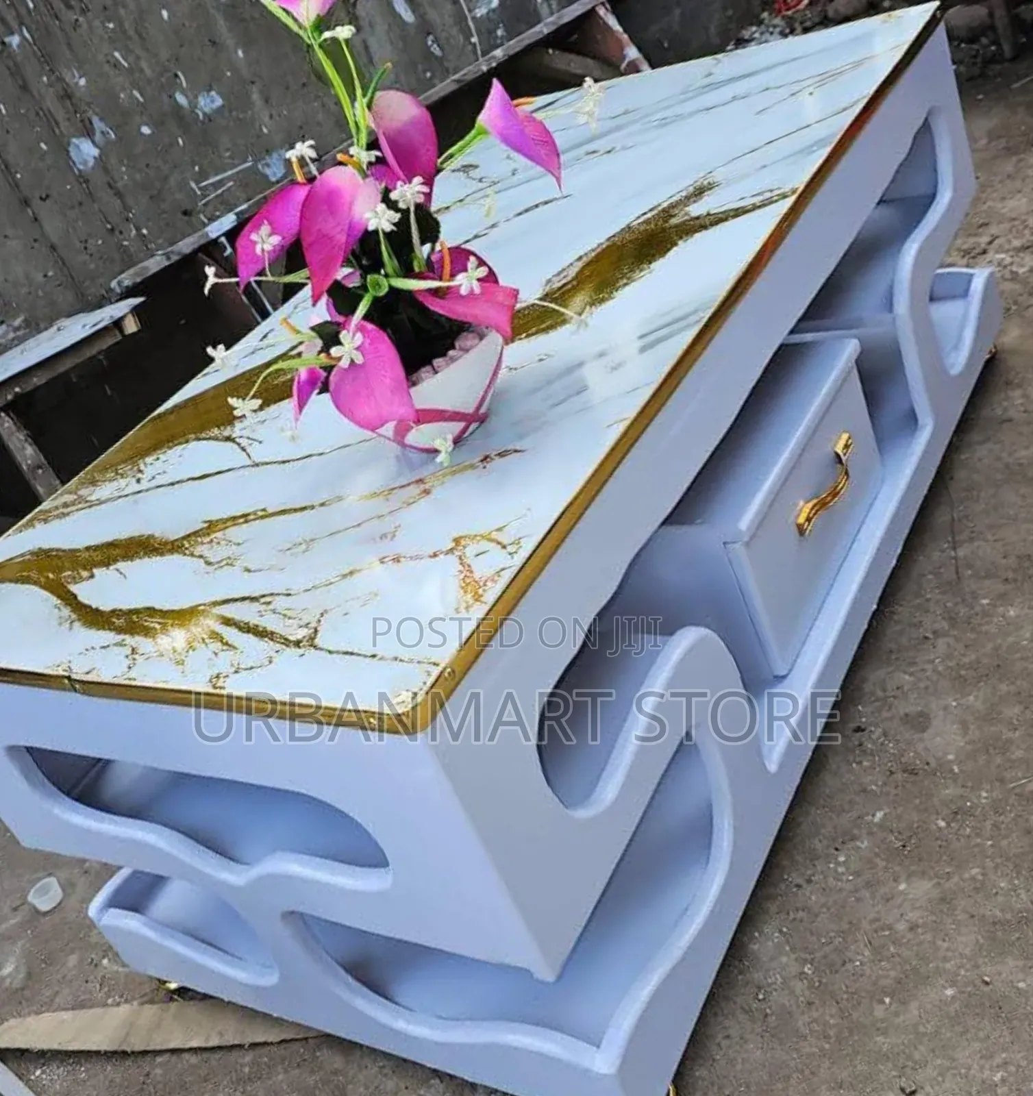 Executive White Coffee Table With Marble Top