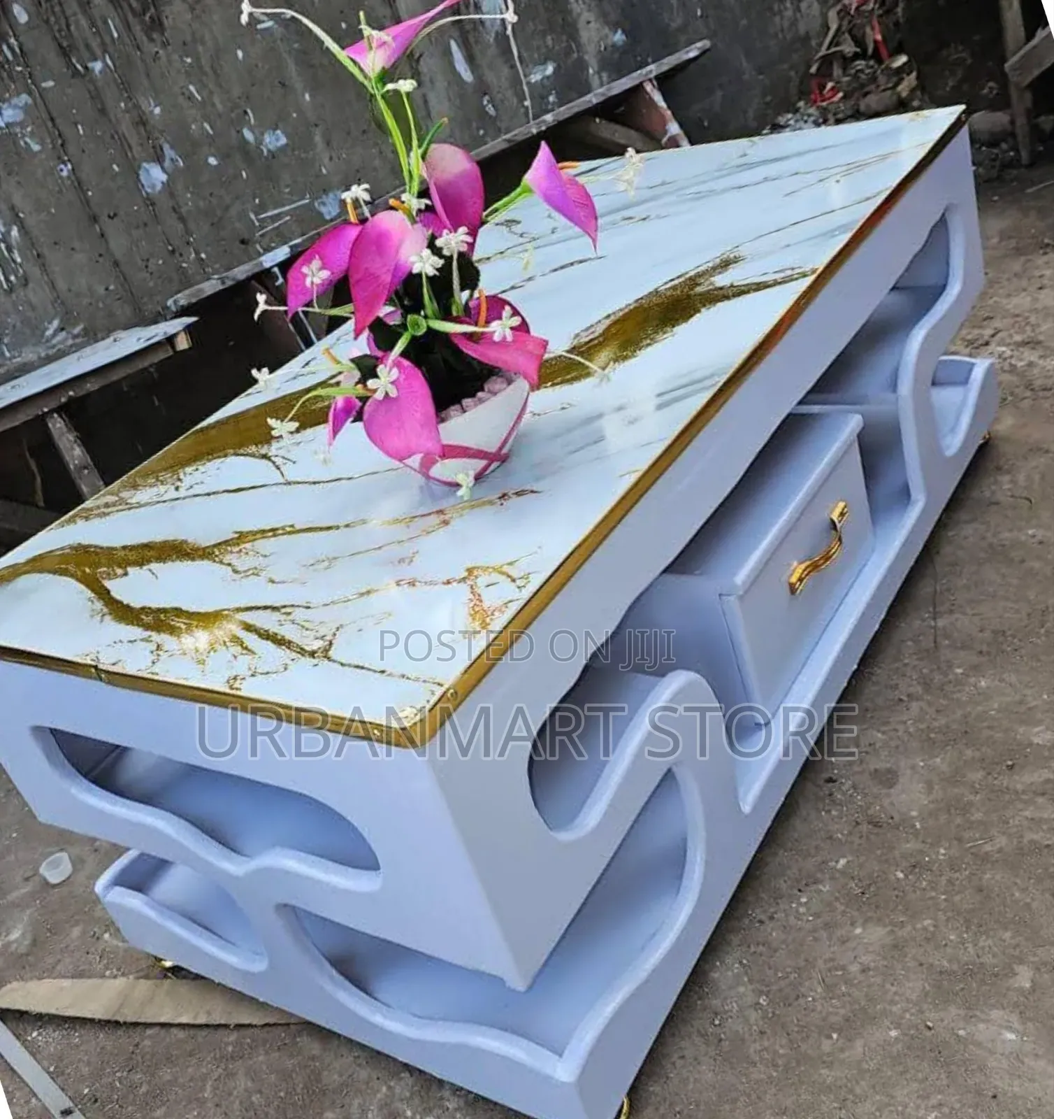 Executive White Coffee Table With Marble Top