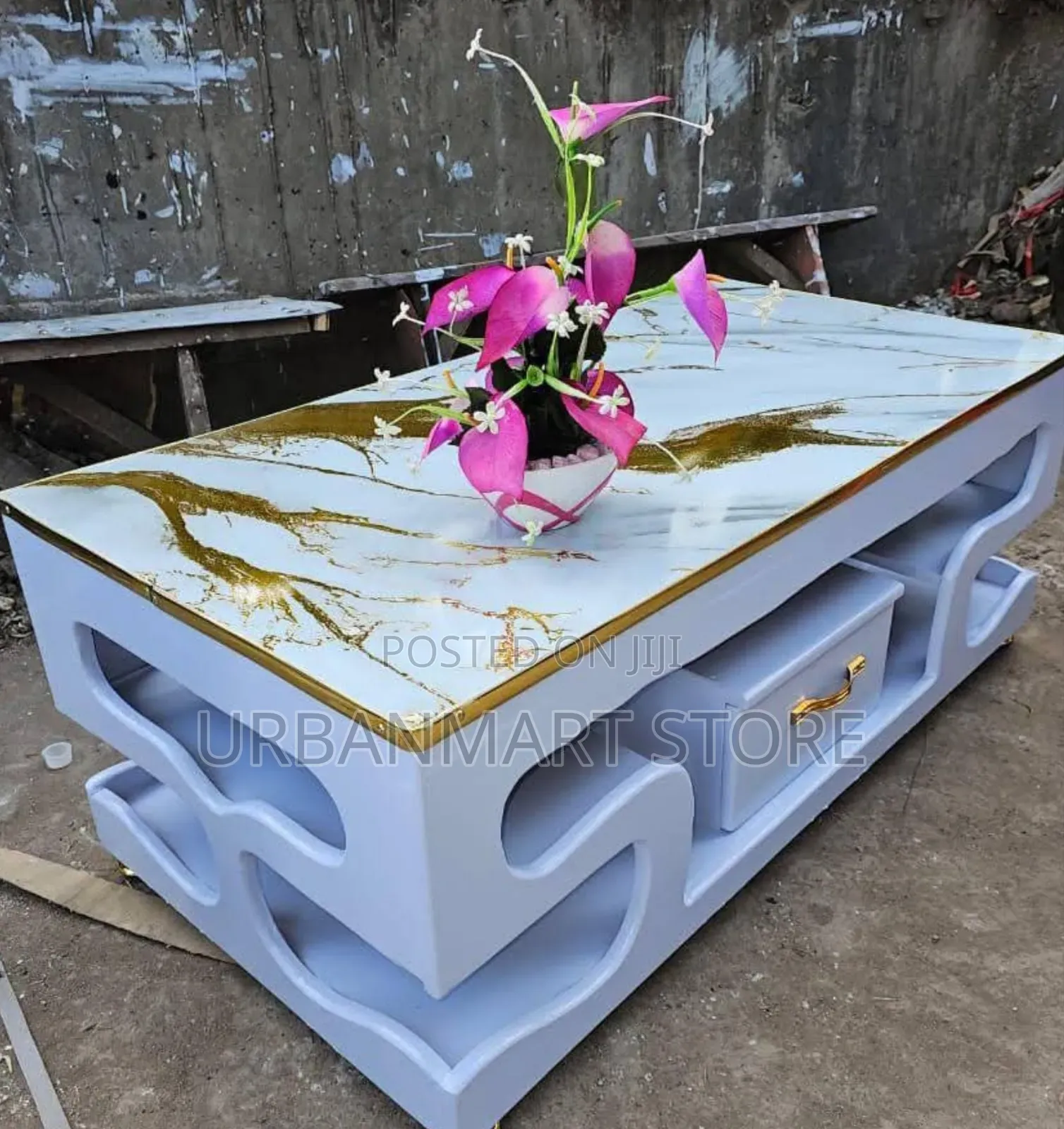 Modern White Coffee Table With Marble Top