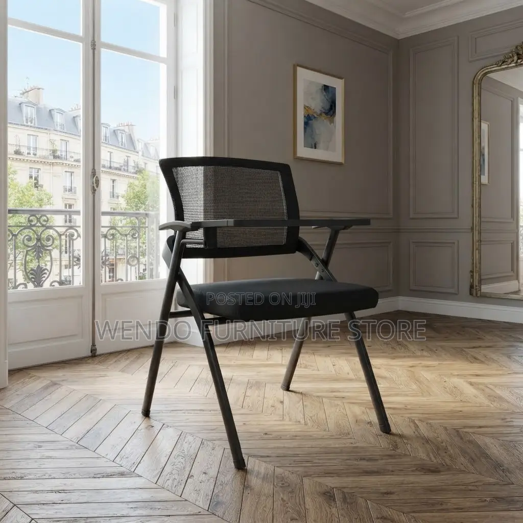 Office Chairs; Mid Backrest Folding Black Chair With Paper Pad