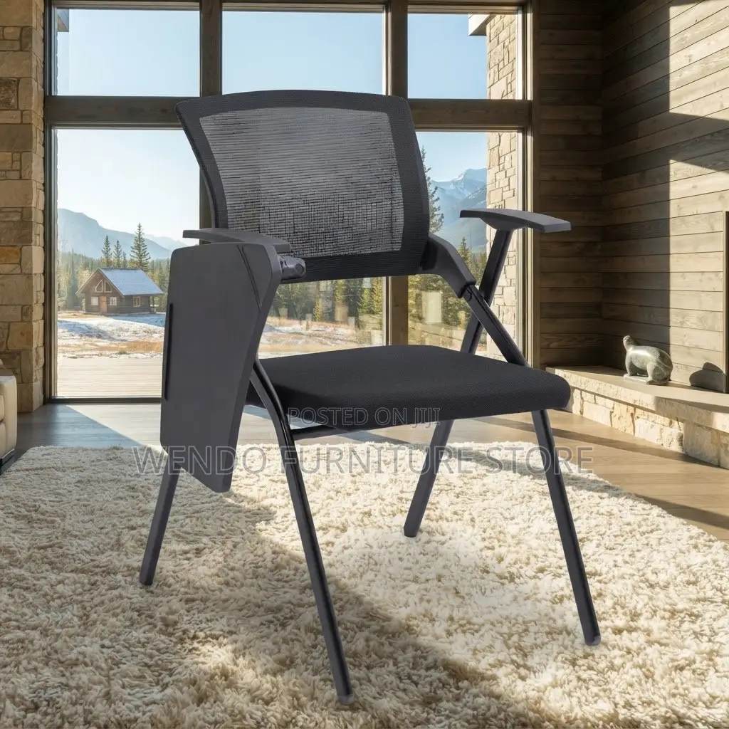 Office Chairs; Mid Backrest Folding Black Chair With Paper Pad