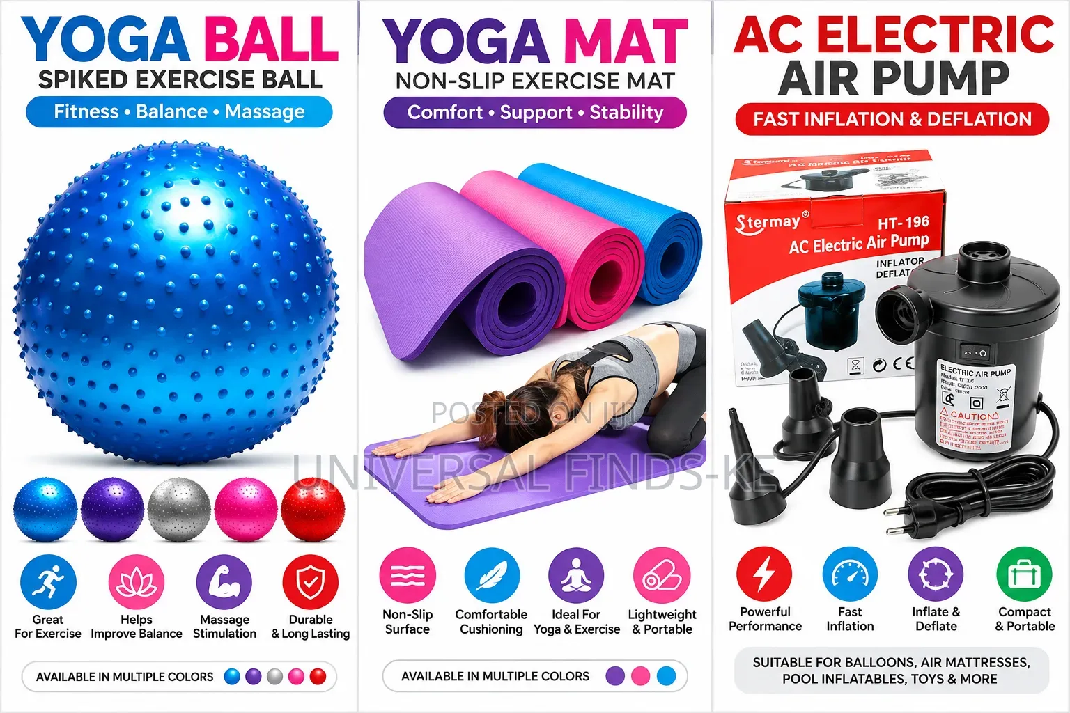 Yoga Fitness Set With Exercise Ball, Yoga Mat and Electric Air Pump