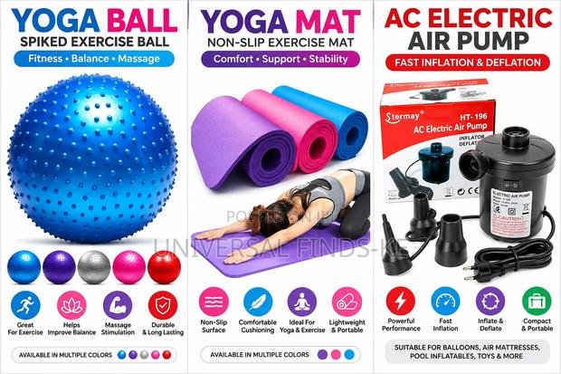 Yoga Fitness Set With Exercise Ball, Yoga Mat and Electric Air Pump