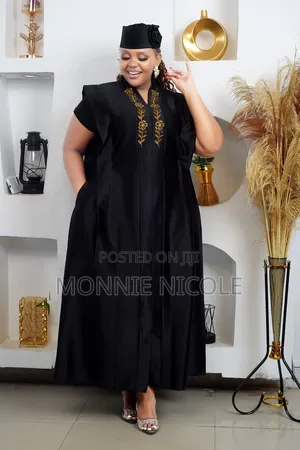 Nigerian Black Boubou for Funeral Plus Headgear