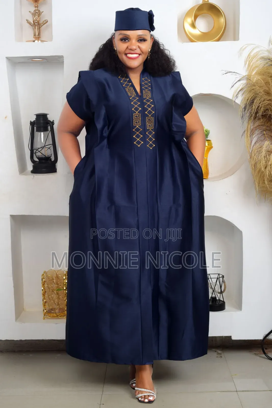 Lux African Navy Blue Boubou Dress. Wedding Dress