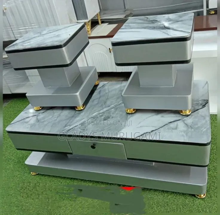 COFFEE TABLE With Glass/Marble Topping With 2 Stools